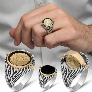 Çift Tarafli Mührü Süleyman Işleme 925 Gümüş Erkek Yüzük