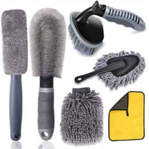 6 Parça Profesyonel Mikrofiber Araba Yıkama Seti Tekerlek Jant Temizleme Torpido Temizleme Full Set