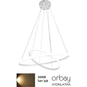 Orbay Aydınlatma Sarı Işık Tek Renk 2 Halka LED Avize Sarkıt 45 cm 32 cm