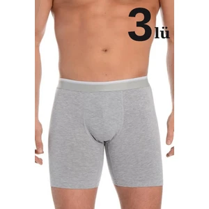 3'lü Paket Erkek Uzun Paçalı Likralı Boxer Gri - L