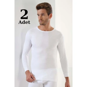 Marmara Qumasch 2'li Paket Erkek Badi Uzun Kollu T-Shirt Bisiklet Yaka Basic %100 Pamuk Ribana Beyaz - L