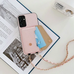 Samsung Galaxy A15 Uyumlu Kılıf Zebana Boyun Askılı Deri Kılıf Rose Gold