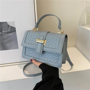 Küçük Taze ve Tatlı Rüzgar Dokuma Anlamda Moda Düz Renk Küçük Kare Çanta Basit ve Modaya Uygun Düz Renk Tek Omuz Messenger Kadın Çantası (Yurt Dışından)