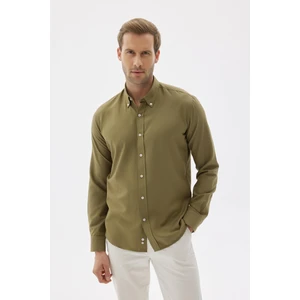 Kolay Ütülenebilir Oxford Erkek Haki Slim Fit Gömlek MARS36