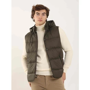 Kahverengi Erkek Regular Fit Düz Kapüşolu Yelek Mont - 96758