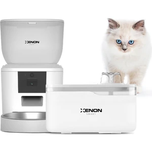 Xenon Smart Akıllı Otomatik Kedi Köpek Kameralı Mama Kabı Beyaz ve Ultra Sessiz Su Şelalesi 2'li Pet Ürünleri Seti