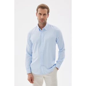 Kolay Ütülenebilir Oxford Erkek Mavi Slim Fit Gömlek MARS36