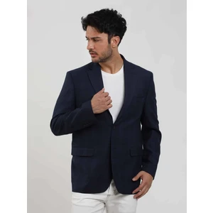 Lacivert Erkek Regular Fit Ekose Desenli Mono Yaka Ceket - 84334