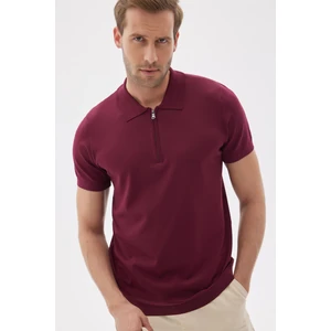 Lımıted Erkek Düz Fermuarlı Polo Yaka Rayon Triko Tişört Bordo
