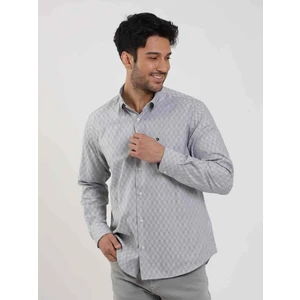 Siyah Erkek Regular Fit Desenli Düğmeli Yaka Uzun Kol Gömlek - 99474