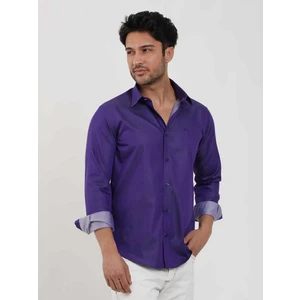 Mor Erkek Slim Fit Düz Düğmeli Yaka Uzun Kol Gömlek - 102519