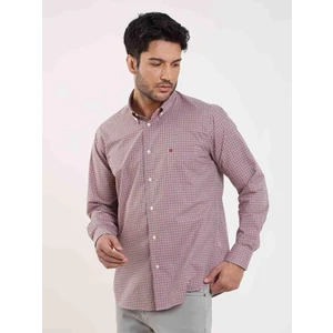 Kırmızı Erkek Regular Fit Pitikare Desenli Düğmeli Yaka Uzun Kol Gömlek - 98709