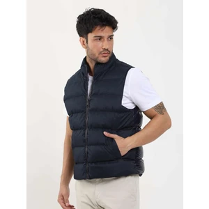 Lacivert Erkek Regular Fit Düz Fermuarlı Dik Yaka Şişme Yelek Mont - 96248