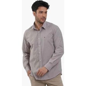 Kahverengi Erkek Regular Fit Pitikare Desenli Düğmeli Yaka Uzun Kol Gömlek - 98369
