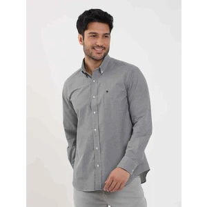 Siyah Erkek Regular Fit Pitikare Desenli Düğmeli Yaka Uzun Kol Gömlek - 98454