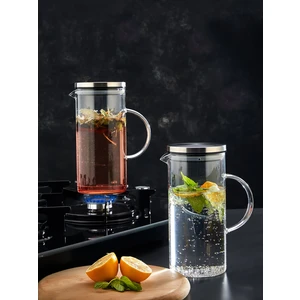 Inox Metal Kapaklı Borosilikat Cam Sürahi 1500 ml - Ateşe Isıya Dayanıklı Sürahi