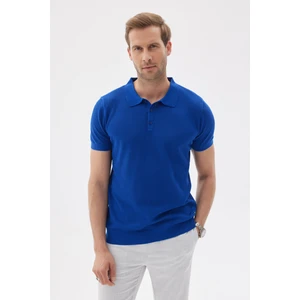 Erkek Polo Yaka Jakarlı Triko T-Shirt Saks