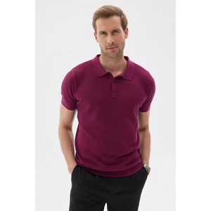 Erkek Polo Yaka Jakarlı Triko T-Shirt Fuşya
