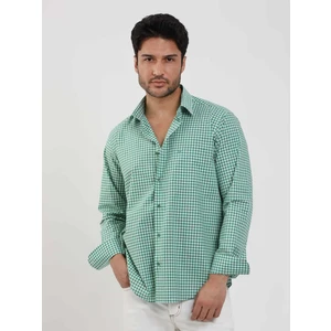 Yeşil Erkek Regular Fit Kareli Brent Düğmeli Yaka Uzun Kol Gömlek - 102289