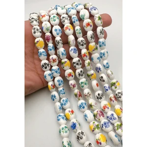 Ebruli Boncuk Renkli Papatya, Silindir, Yassı, Ova Boncuk Seramik Takı Aksesuar Bead (1 Dizi)
