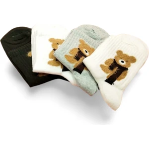 Peluş Ayıcık Işlemeli Kadın Soket Çorap 4 Çift