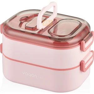 Bento 1000ML Lunchbox Yeni Koleksiyon Çift Katlı 3 Bölmeli Çelik Sefer Tası Yemek Kutusu