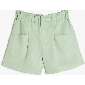 Keten Şort Beli Lastikli Cepli