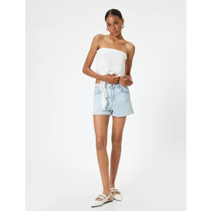 Mini Kot Şort Düğmeli Standart Bel Rahat Kesim Cep Detaylı