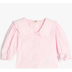 Gömlek Crop Geniş Bebe Yaka Kısa Balon Kollu Pamuklu