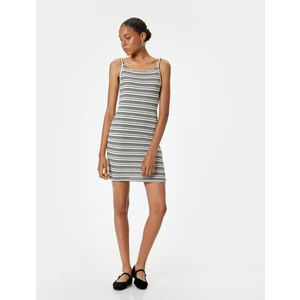 Mini Elbise Ip Askılı Bisiklet Yaka Slim Fit