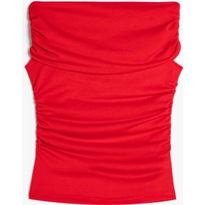 Drapeli Tişört Kayık Yaka Kolsuz Slim Fit