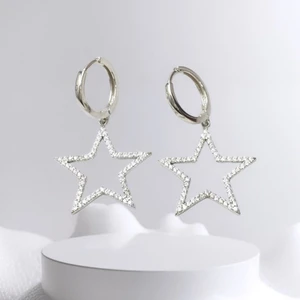 Mygümüş Zirkon Taşlı Büyük Yıldız Gümüş Küpe MY102130