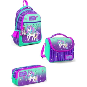 Coral High Mor Su Yeşili Unicorn Desenli 3’lü Okul Çanta