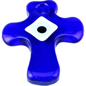 Cajuart Haç Şeklinde Cam Delikli Nazarlık Duvar Dekoru Hediye 9X10 cm