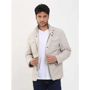 Bej Erkek Regular Fit Düz Renk Hakim Yaka Safari Mont