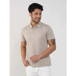Bej Erkek Slim Fit Jakarlı Polo Yaka T-shirt