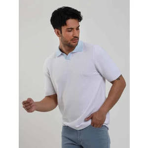 Beyaz Erkek Slim Fit Düz Polo Yaka Triko - 104576