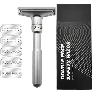 Metal Ayarlanabilir Manuel Geleneksel Tıraş Aleti Makinası 5 Jilet 6 Kademe Gümüş