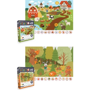 2 Adet  50 Parça Ara ve Bul Puzzle - Çiftlik Arkadaşları ve Sonbahar Ormanı
