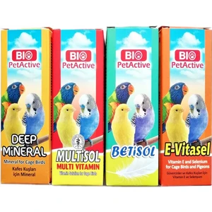 Bio Pet Active Kafes Kuşları Kanarya Muhabbet Kuşu Papağan Kuş Vitamini 4 Lü Bakım Seti