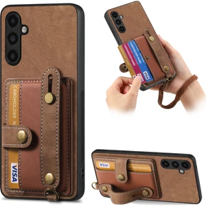 Seashell Digital Samsung Galaxy S23 Fe Kartlıklı Kılıf Deri+Tpu+Pc Telefon Arka Kapak-Kahverengi (Yurt Dışından)