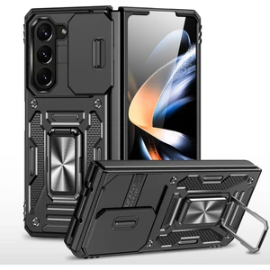 Seashell Digital Samsung Galaxy Z Fold6 5g Kickstand Kılıf Slayt Lens Kapağı Pc+Tpu Telefon Kabuğu-Siyah Için Armor Serisi (Yurt Dışından)