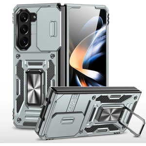 Seashell Digital Samsung Galaxy Z Fold6 5g Kickstand Kılıf Slayt Lens Kapağı Pc+Tpu Telefon Kabuğu-Gri Için Armor Serisi (Yurt Dışından)