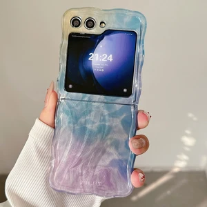 Seashell Digital Samsung Galaxy Z Flip5 5g Kılıf Sert Pc Dalgalı Kenar Degrade Telefon Kapağı-Mavi/mor (Yurt Dışından)