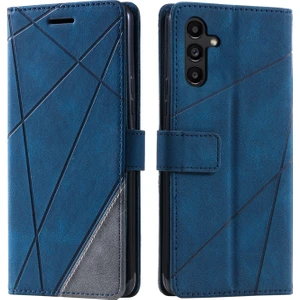 Seashell Digital Samsung Galaxy A55 5g Darbeye Dayanıklı Telefon Standı Kapağı Pu Deri Cüzdan Baskılı Çizgi Kılıf-Mavi (Yurt Dışından)