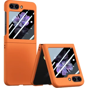 Seashell Digital Samsung Galaxy Z Flip6 5g Kılıf Büyük Pencereli Sert Pc Telefon Kapağı Küçük Ekranlı Film-Turuncu (Yurt Dışından)