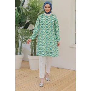 Armine Trend Önü Fermuarlı Desenli Yeni Sezon Yaz Tunik Yeşil 24YT431