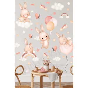 Sticker Ekspres Pastel Renk Tavşan Rüyası Çocuk Odası Duvar Sticker Seti