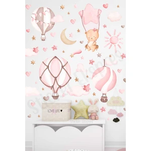 Sticker Ekspres Sevimli Ayıcık ve Pembe Balonlar Çocuk Odası Duvar Sticker Seti