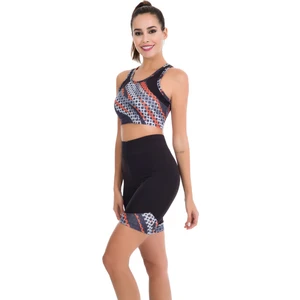 Siyah - Kırmızı Renk Lady 4006 Kadın Kısa Tayt Büstiyer Spor Takım